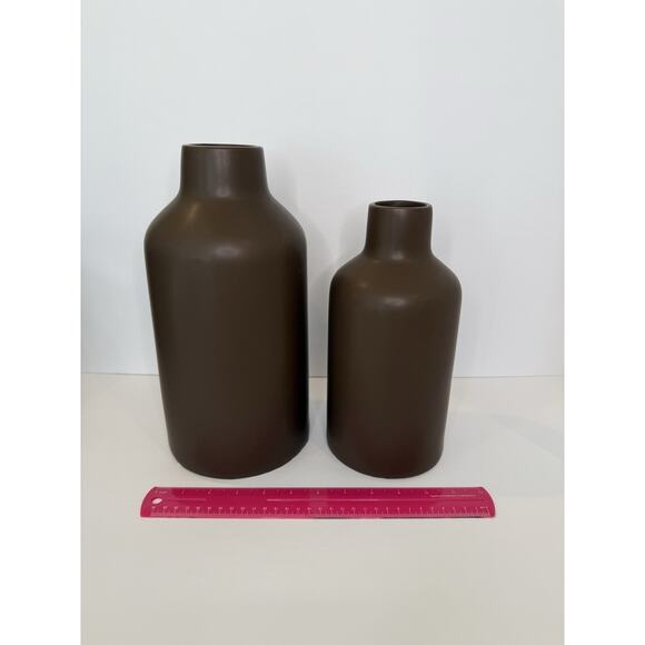 Set of 2 Brown Home Decor Modern Matte Ceramic Vases – Contemporary Aesthetic - Picture 2 of 4